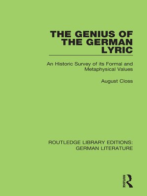 cover image of The Genius of the German Lyric